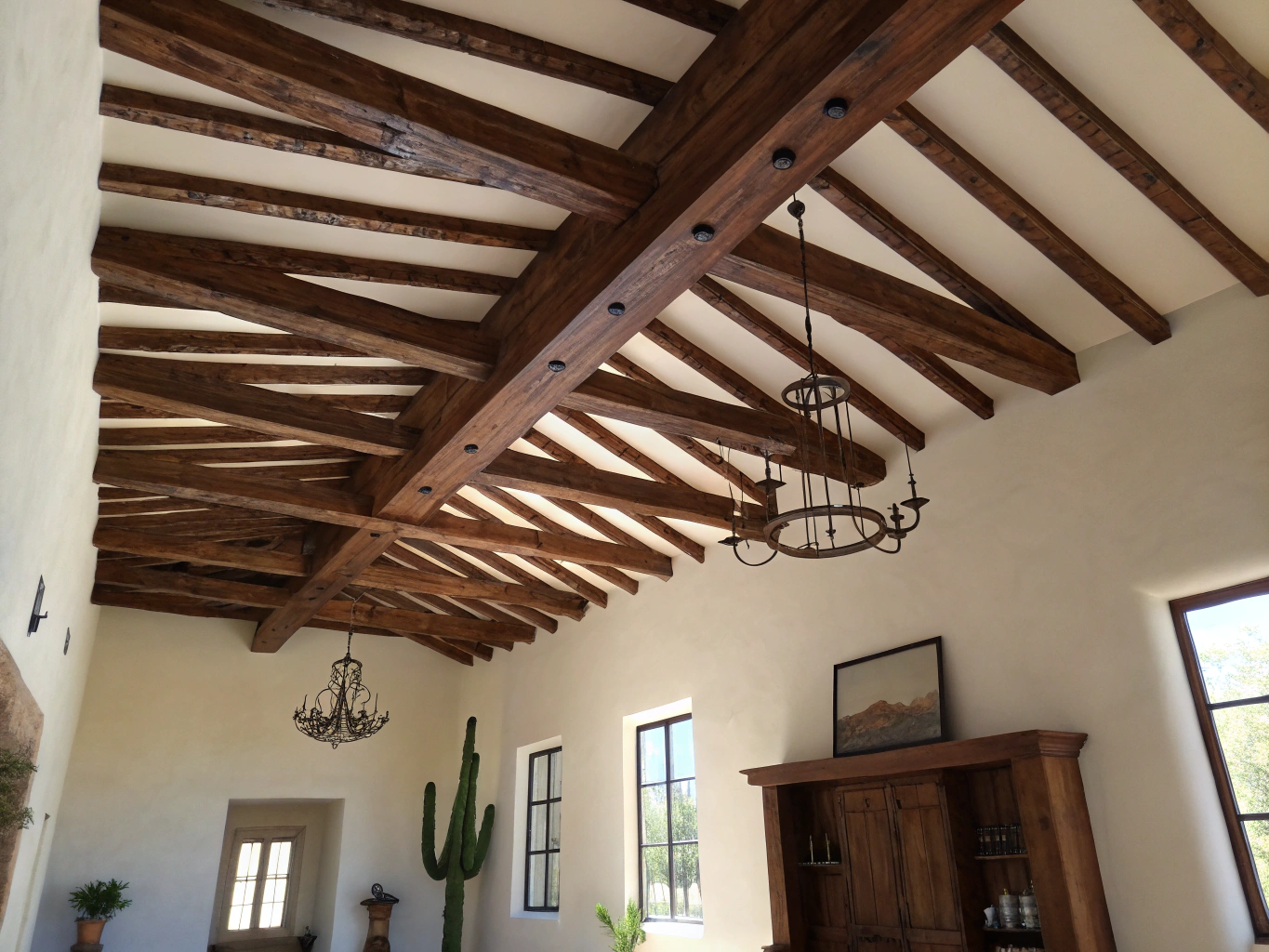 Vaulted ceiling with exposed beams