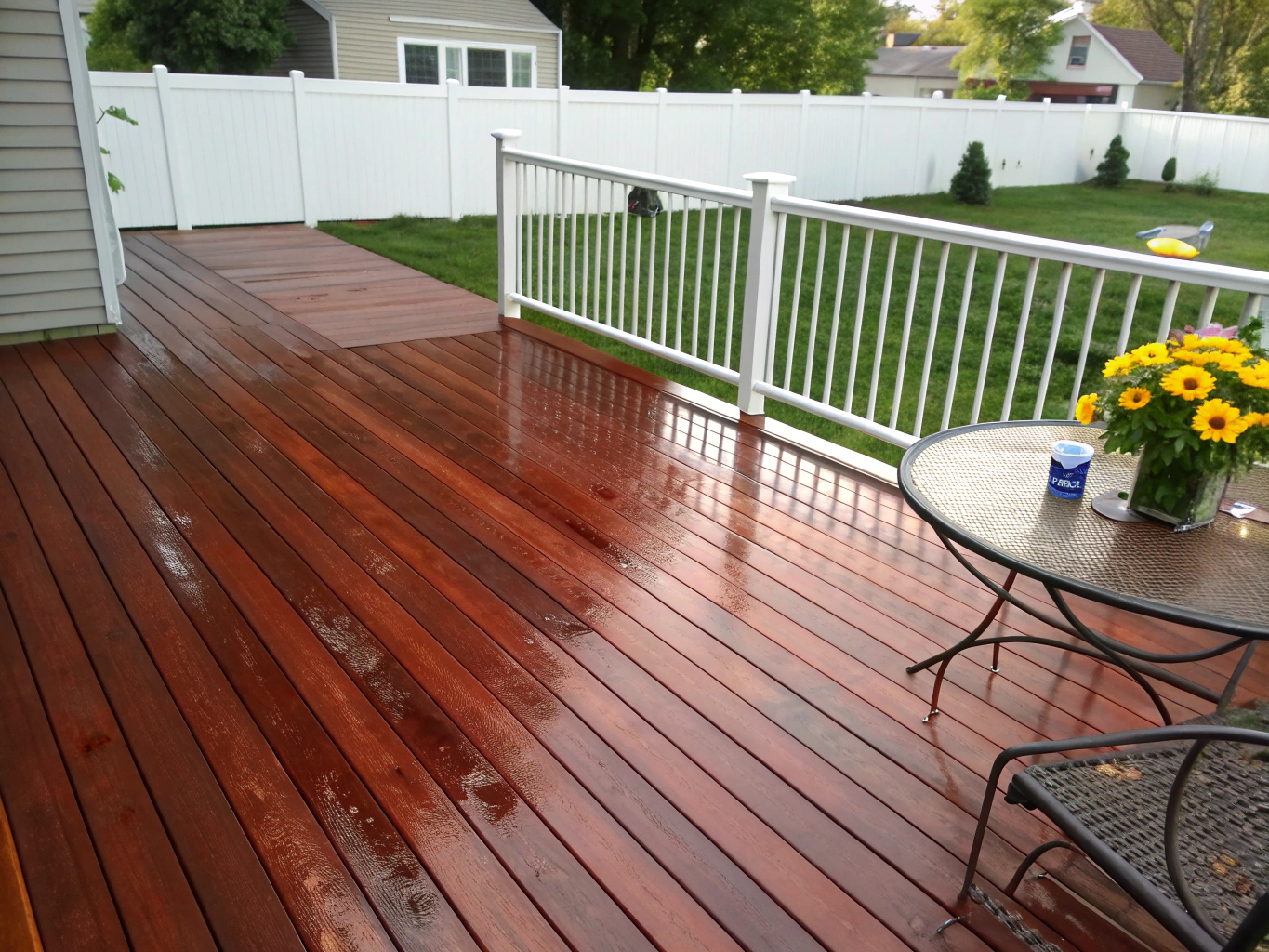 Freshly painted and sealed outdoor wooden deck in Norristown