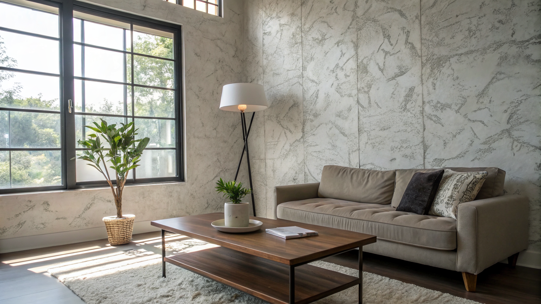 Custom decorative wall painting and textured finish in modern home interior