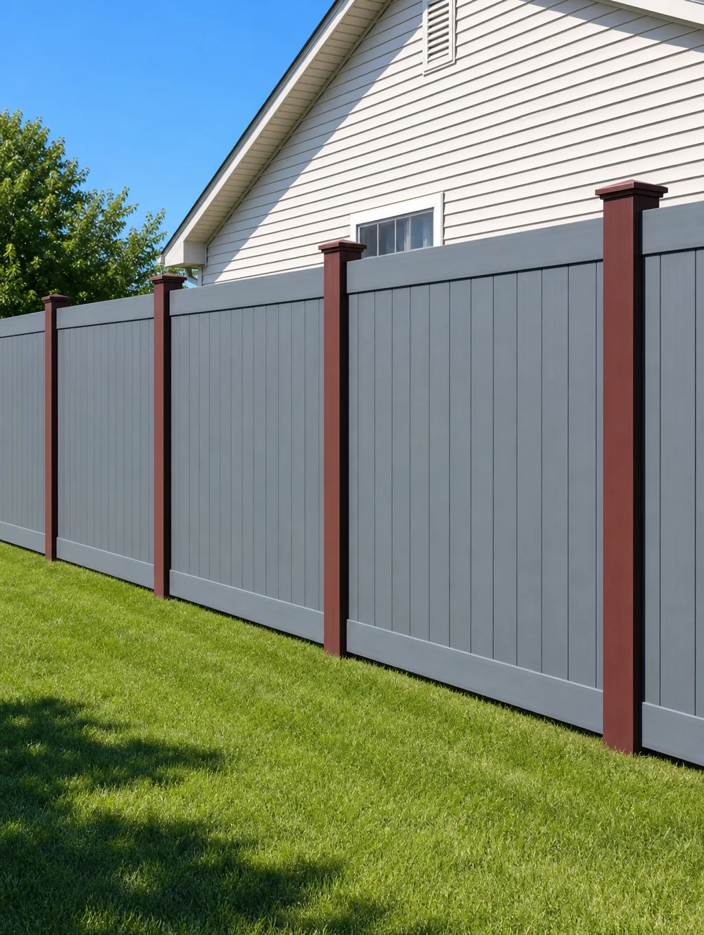 Professional deck and fence painting and staining in residential backyard