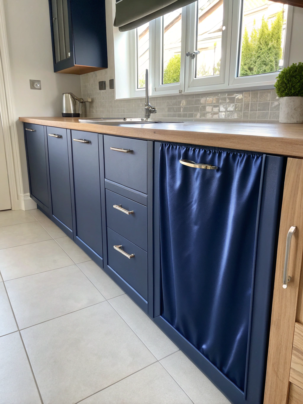 Freshly painted modern kitchen cabinets in satin finish