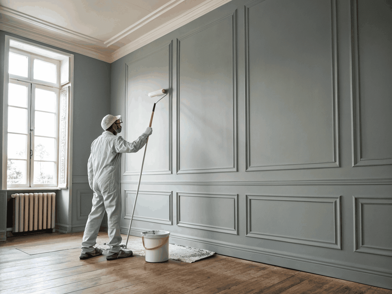 Professional painter applying a precision finish on an interior wall