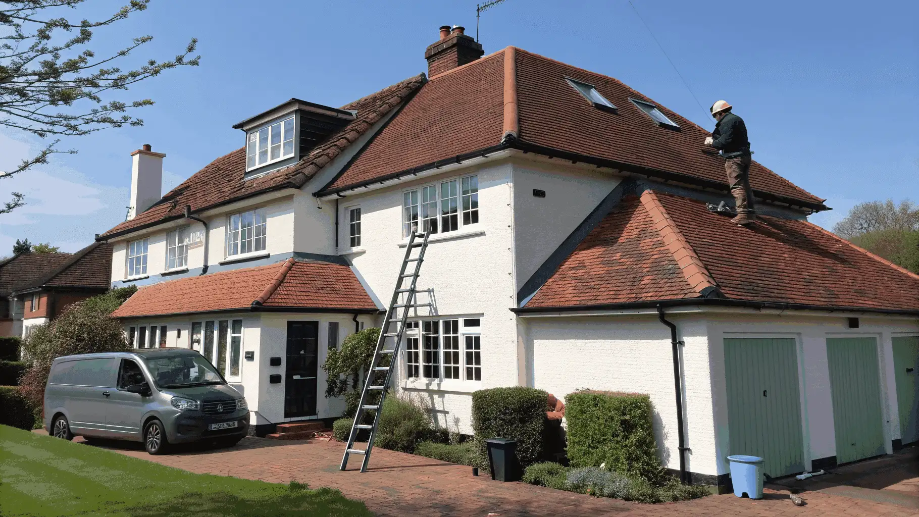 Professional roof painting and protective coating application on a residential home