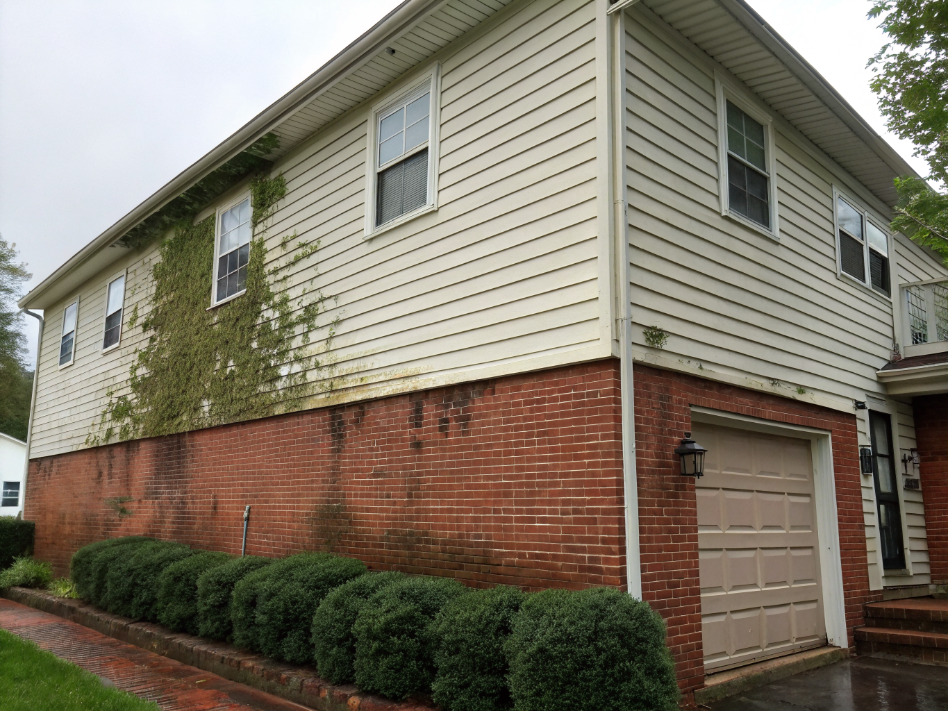 Faded fiber cement panels with moisture staining