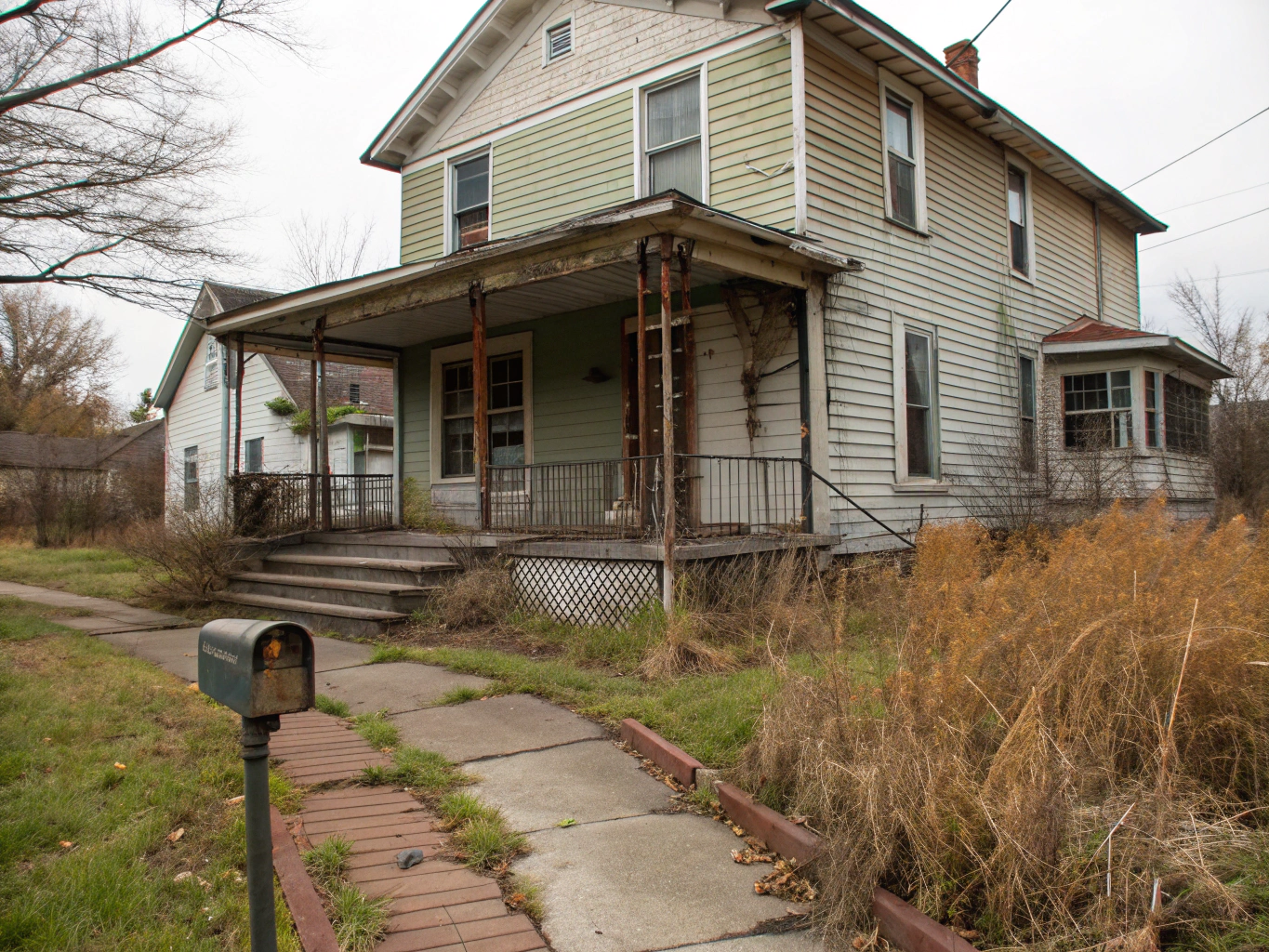 Facade with weathered vinyl siding before painting