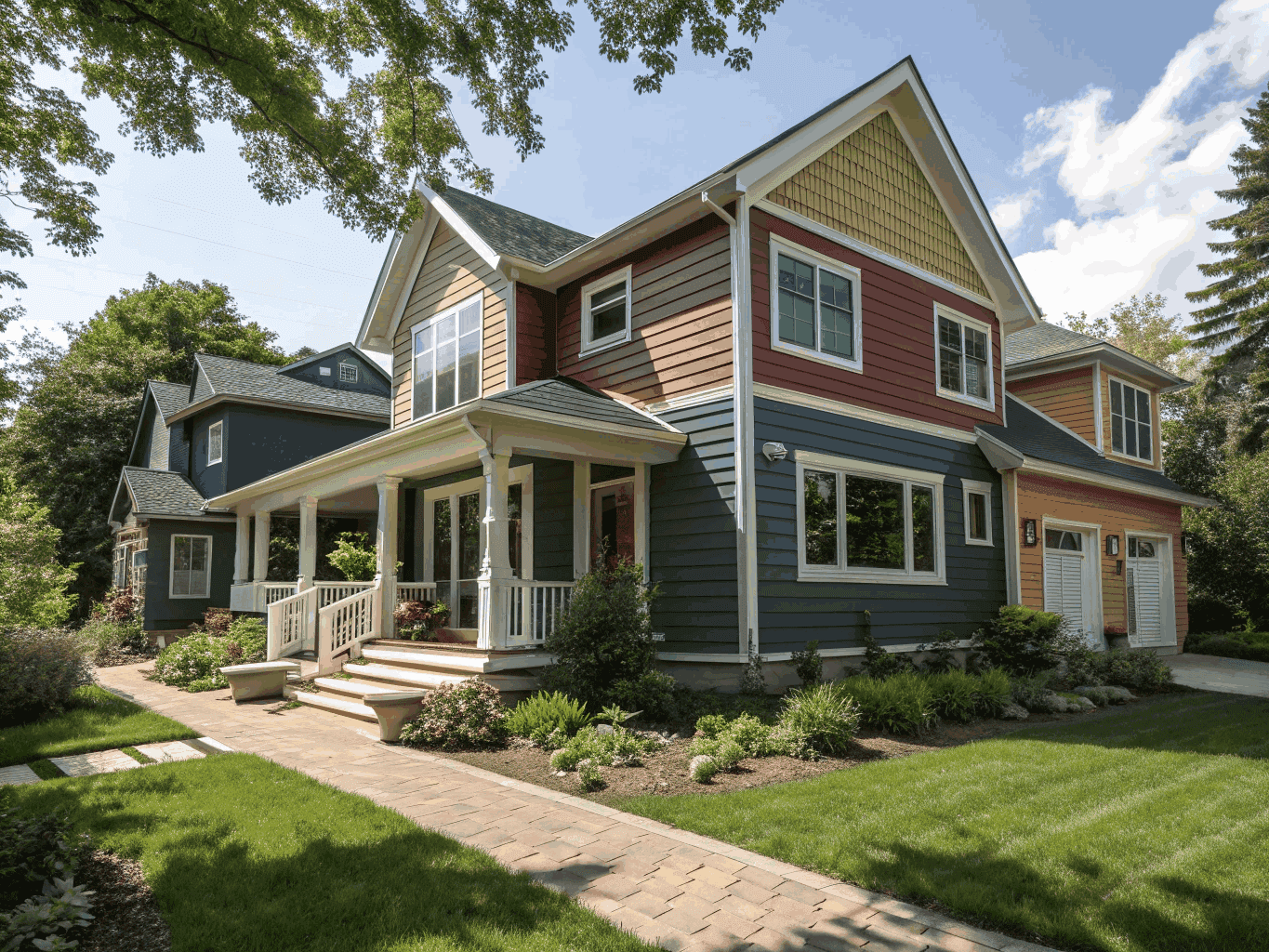 Waterproofed wood siding painted in graphite tone